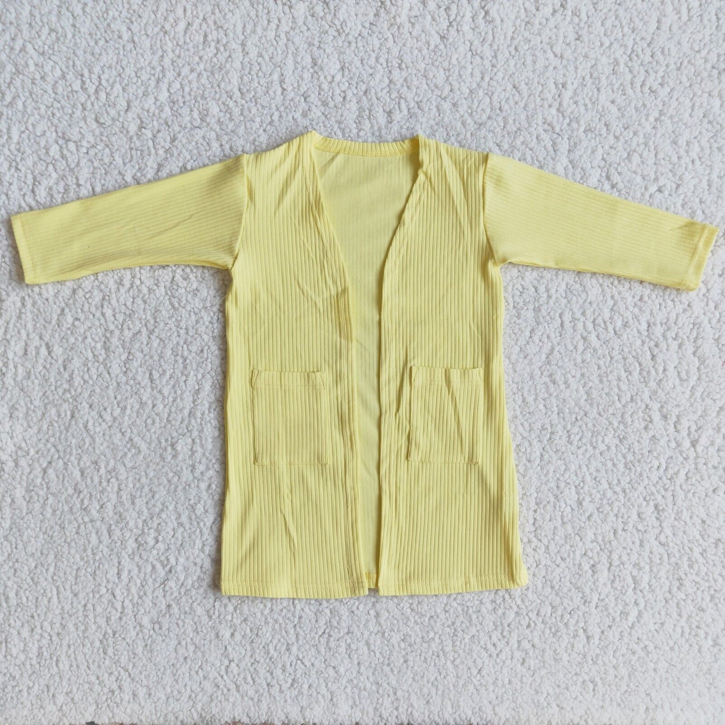 rice yellow solid color pocket cotton long sleeve new cardigan