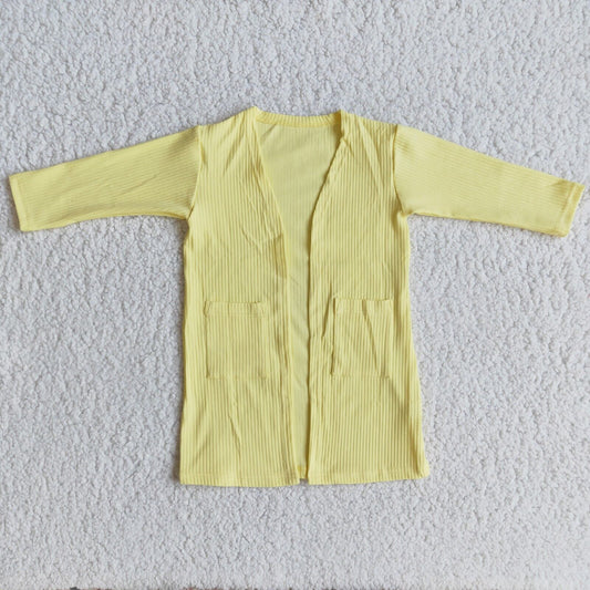 rice yellow solid color pocket cotton long sleeve new cardigan