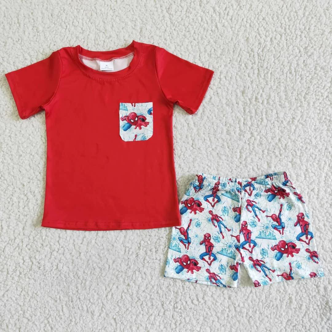 Spider red short sleeve top shorts boy outfit 0707 RTS