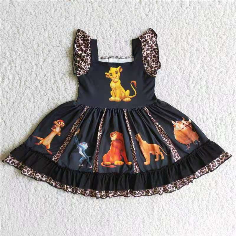 promotion A17-11 black cartoon lion patchwork puffy sleeveless dress