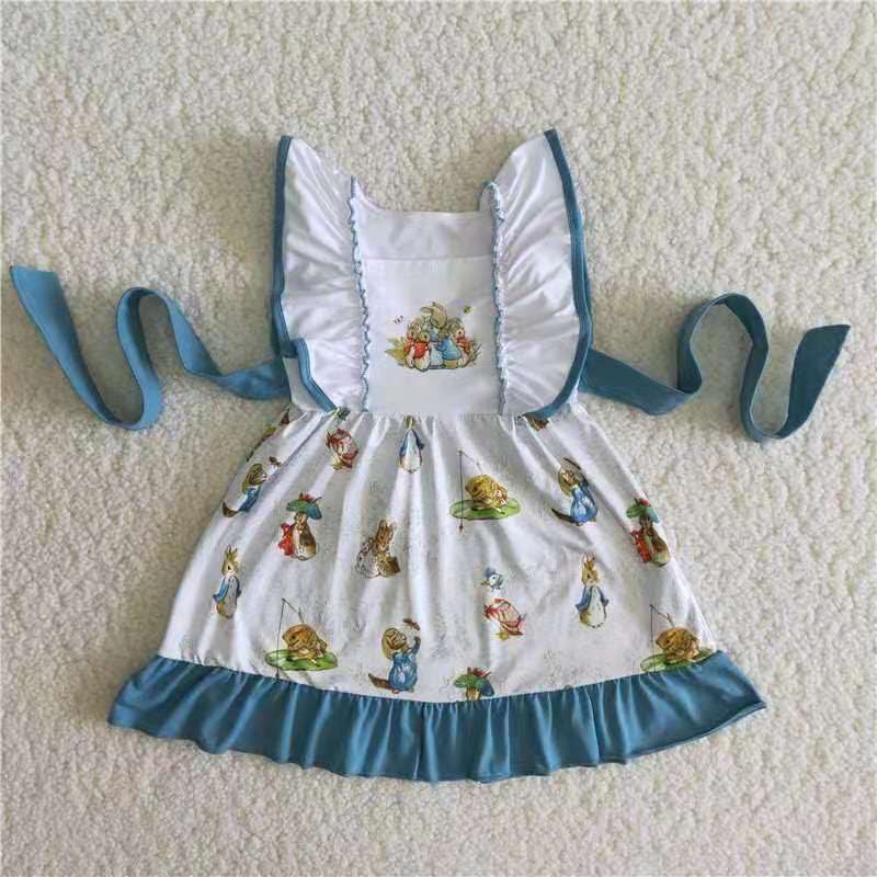 rabbit cartoon belt puffy Easter short sleeve dress 0309