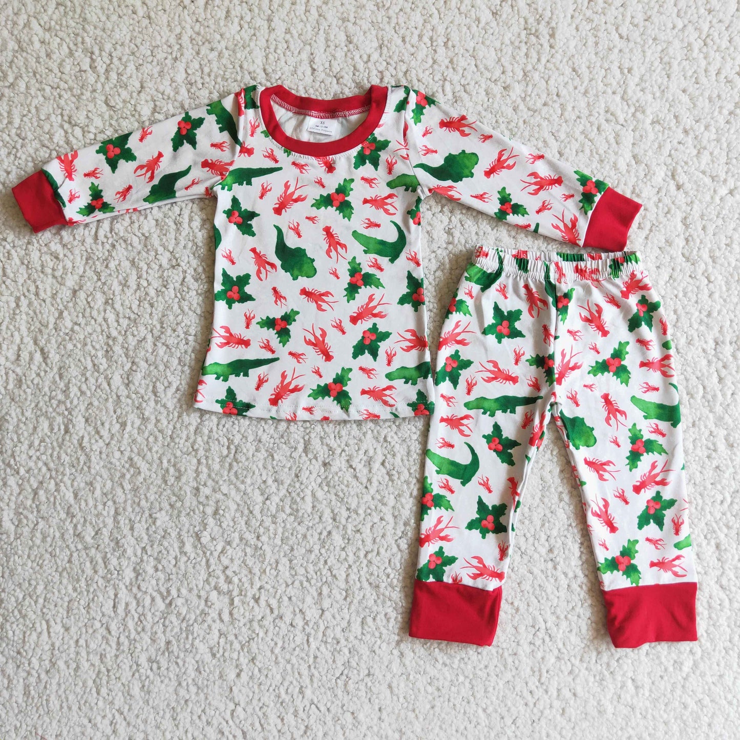 boy Crawfish cartoon print long sleeve pajamas outfits