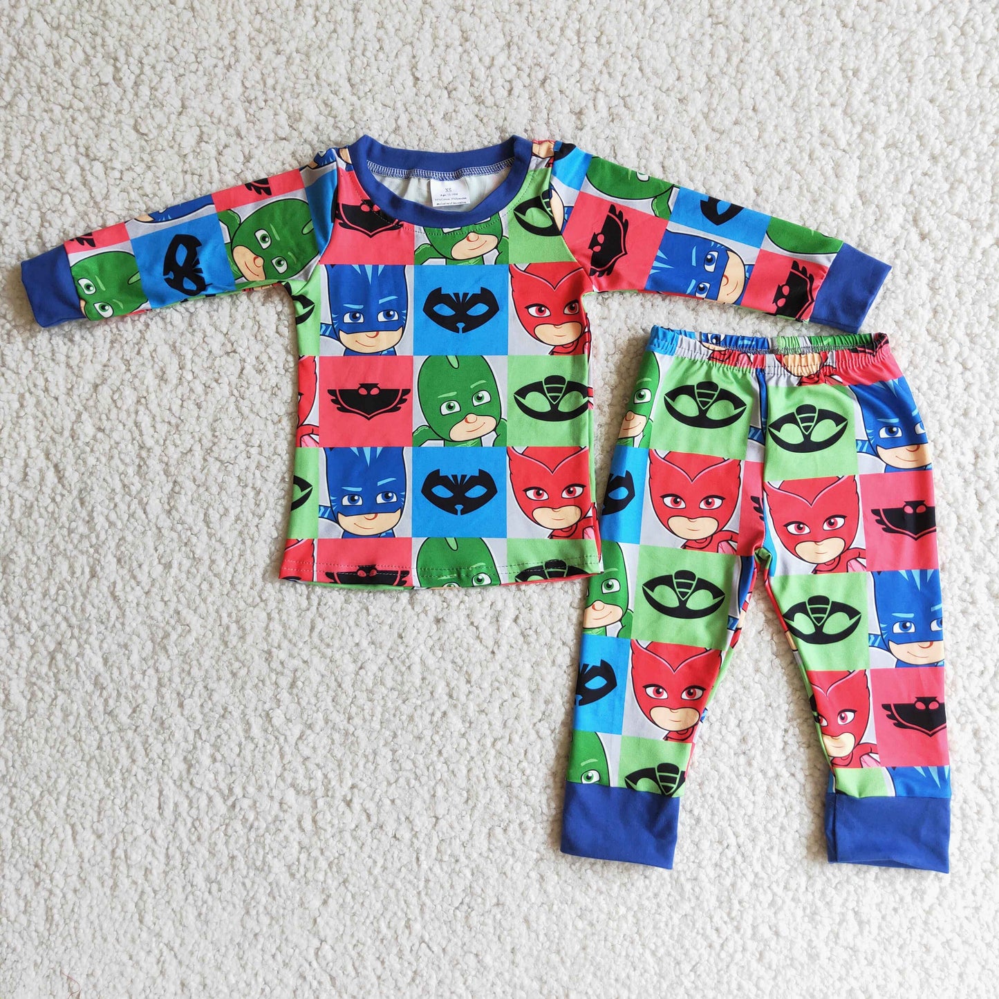 boy blue cartoon long sleeve pajamas outfits