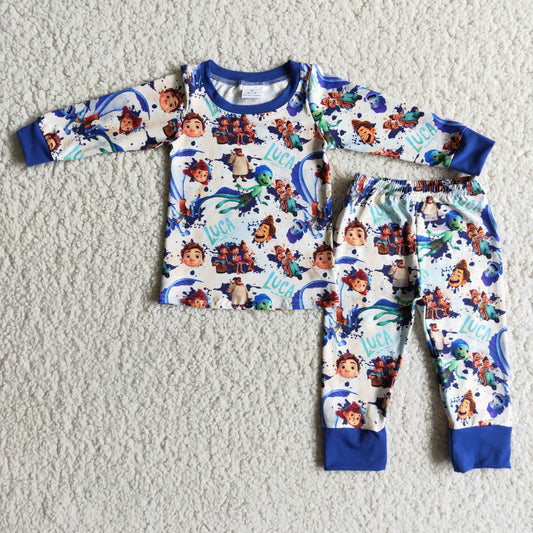 promotion 6 C7-25 Cartoon blue long sleeve pajamas boy outfits