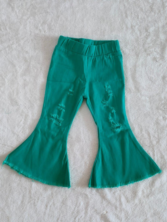 green bell bottom denim pants