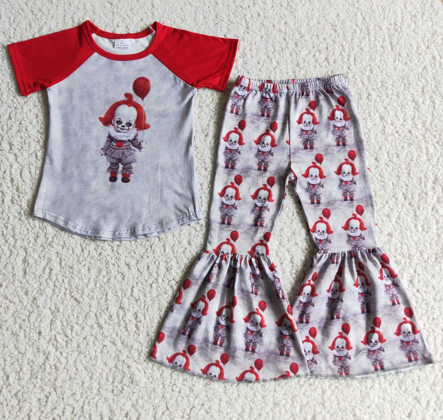 halloween red raglan balloon short sleeve bell bottom pant girl outfit