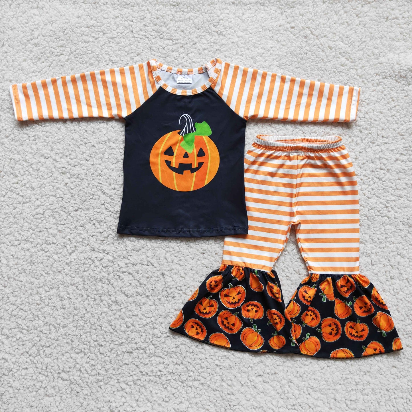 Halloween stripe pumpkin long sleeve bell bottom outfits