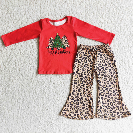 promotion Christmas tree red leopard long sleeve pants outfit