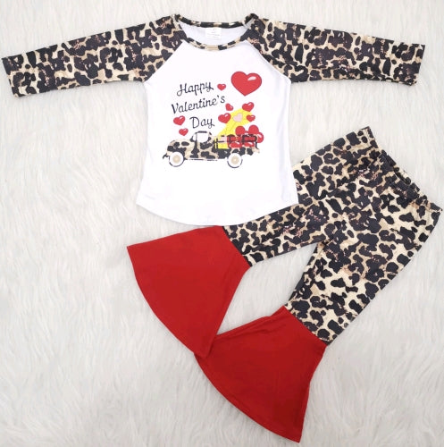 valentine white car Love leopard long sleeve bell bottom outfits