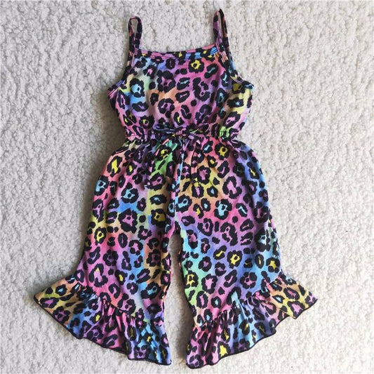 promotion A7-3 purple leopard bell bottom sling jumpsuit