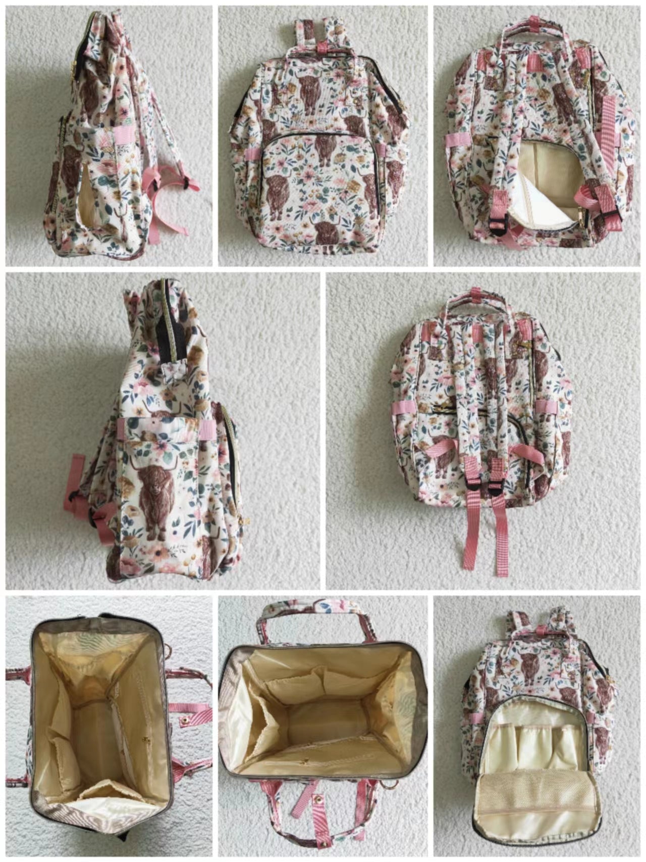 RTS pink cow floral backpack 0420