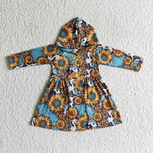 GT0028 girl hoodie green sunflower long sleeve girl dress clothes 0912 RTS