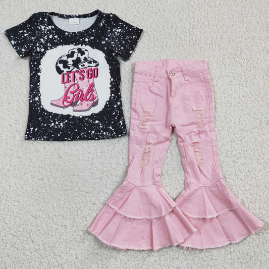 组合 GSPO0496 RTS cow denim western short sleeve girl outfit  20230111 RTS