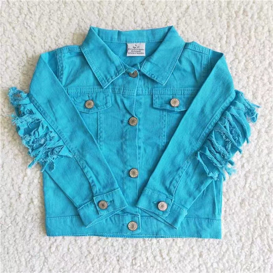 6 A32-29 teal blue buttons Denim Jacket 20230110 RTS