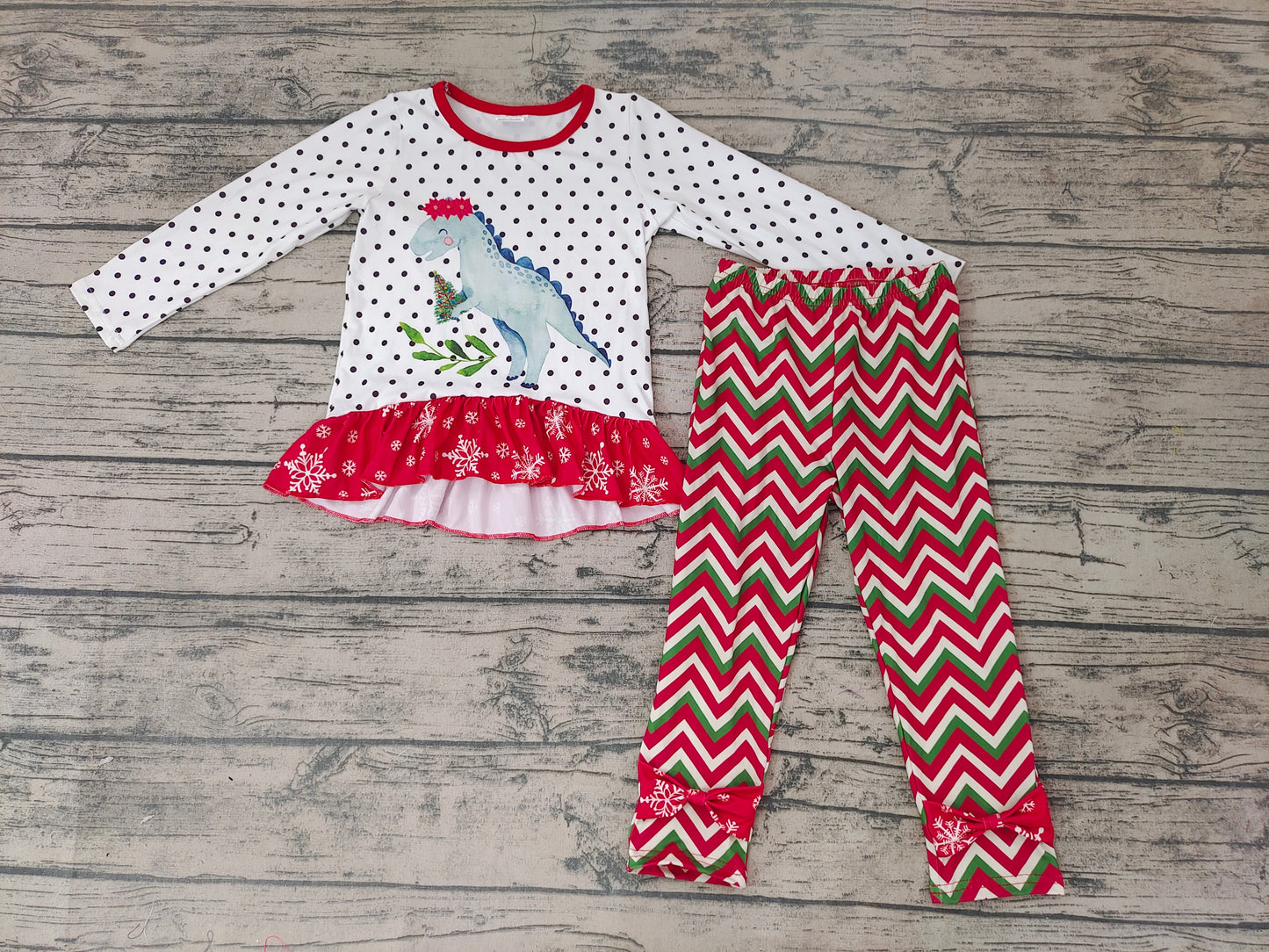 0912 preorder outfits long sleeve dinosaur red white polka dots stripes legging pants