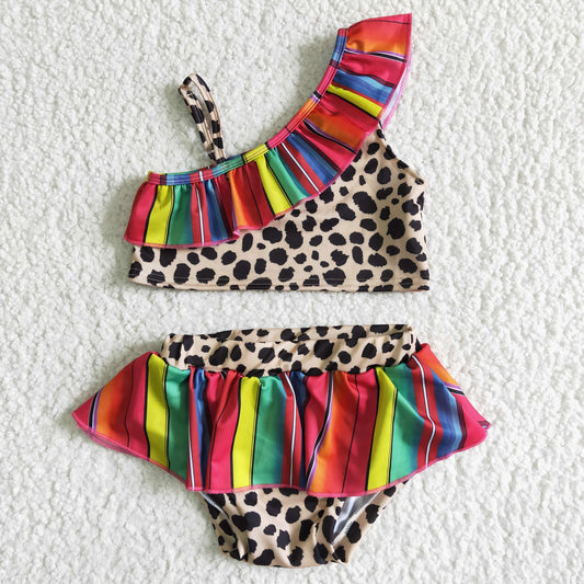 S0001 ruffles colorful leopard print girls swimwear outfits 20230404