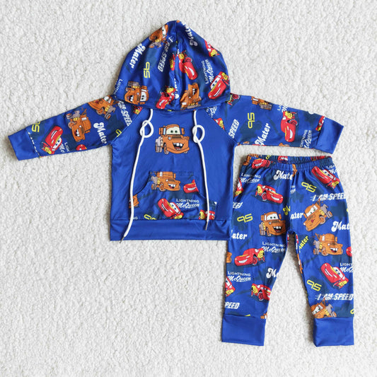 promotion  6 C10-26 Blue hoodies cartoon brown dog cars pocket boy hoodie outfit 20230630 RTS