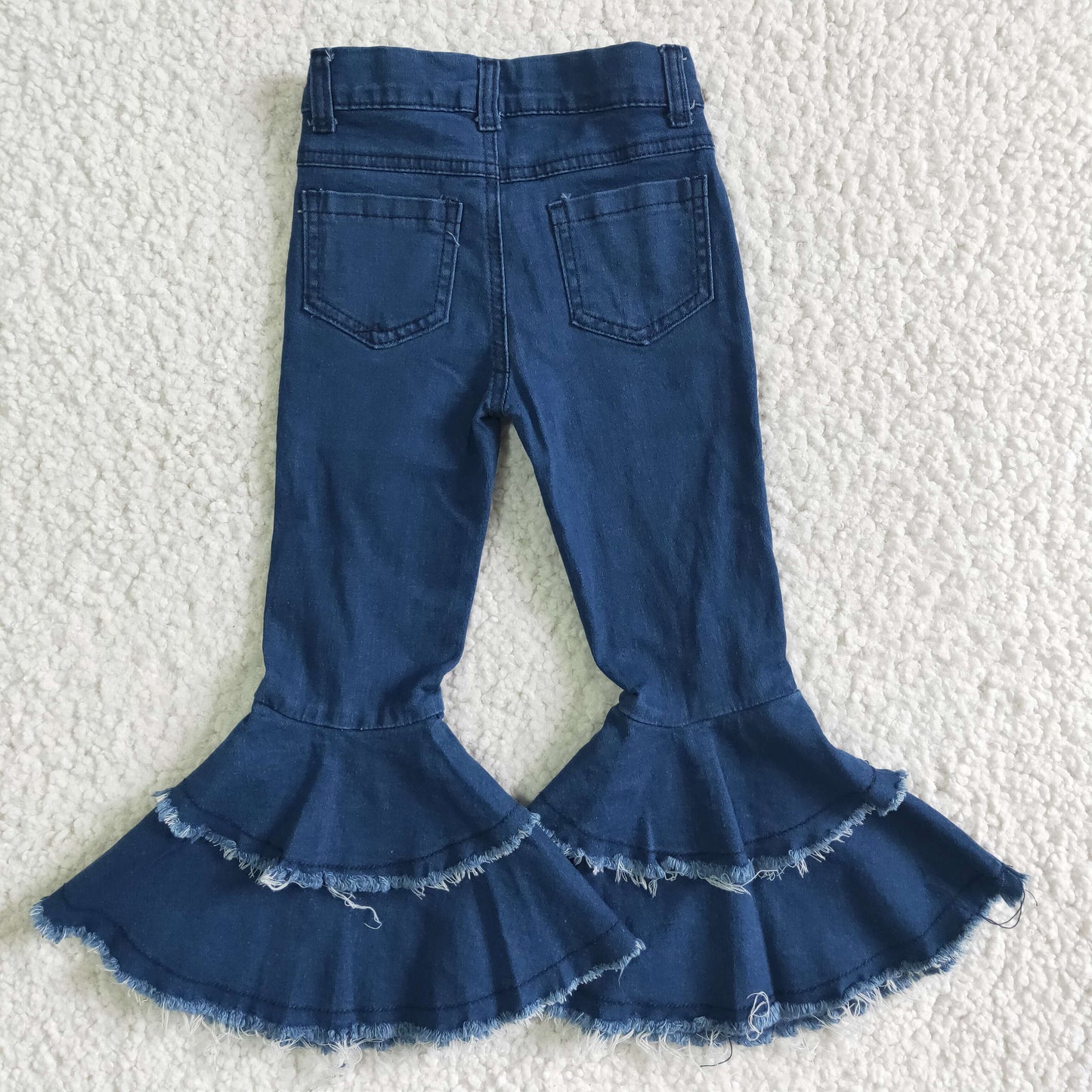 P0003 RTS blue bleach double ruffles button jeans denim pants 0622