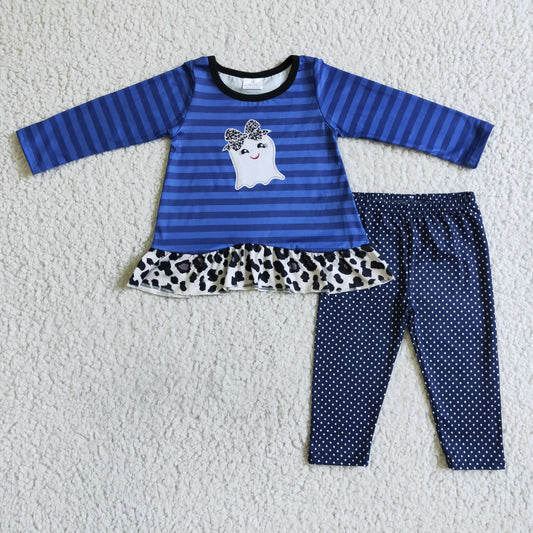 GLP0140 RTS halloween  BOO bow purple ruffle  long sleeve legging girl outfit stripe 0808
