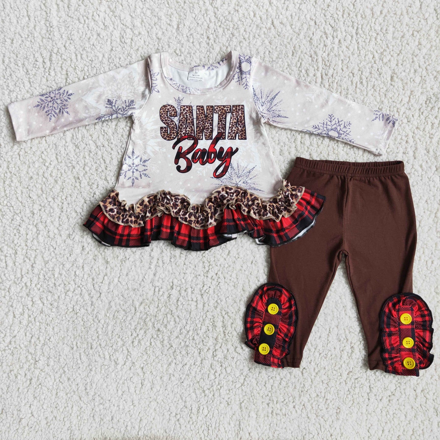 christmas santa lace girl brown long sleeve legging pant outfit