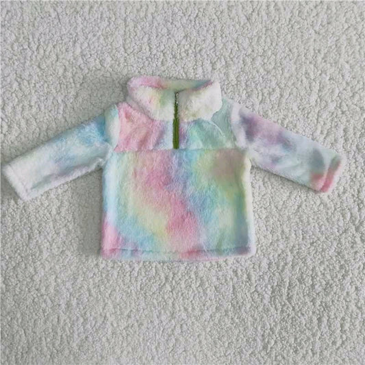 Zipper stand-up collar pullover rainbow colorful soft comfortable winter coat