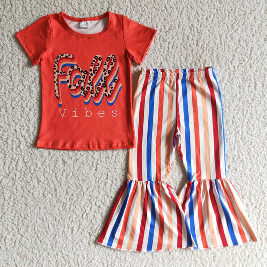 fall short sleeve orange vibes stripe girl outfit 0909