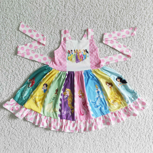 promotion 1130 pink cartoon princess patchwork belt sleeveless dress RTS C0-23