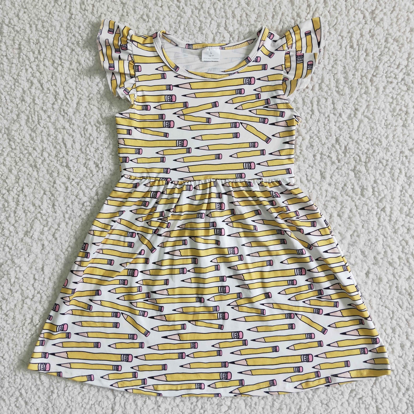 back to school yellow white pencils puffy short sleeve dress 0412