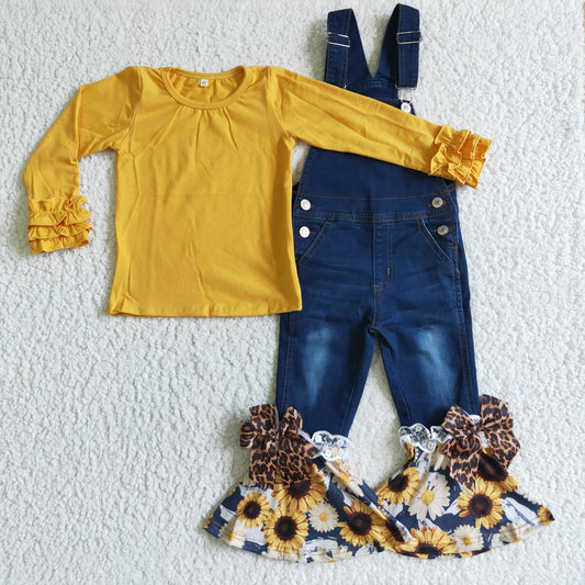 suspender overall  long sleeve YELLOW shirt girl OUTFIT 0824 RTS