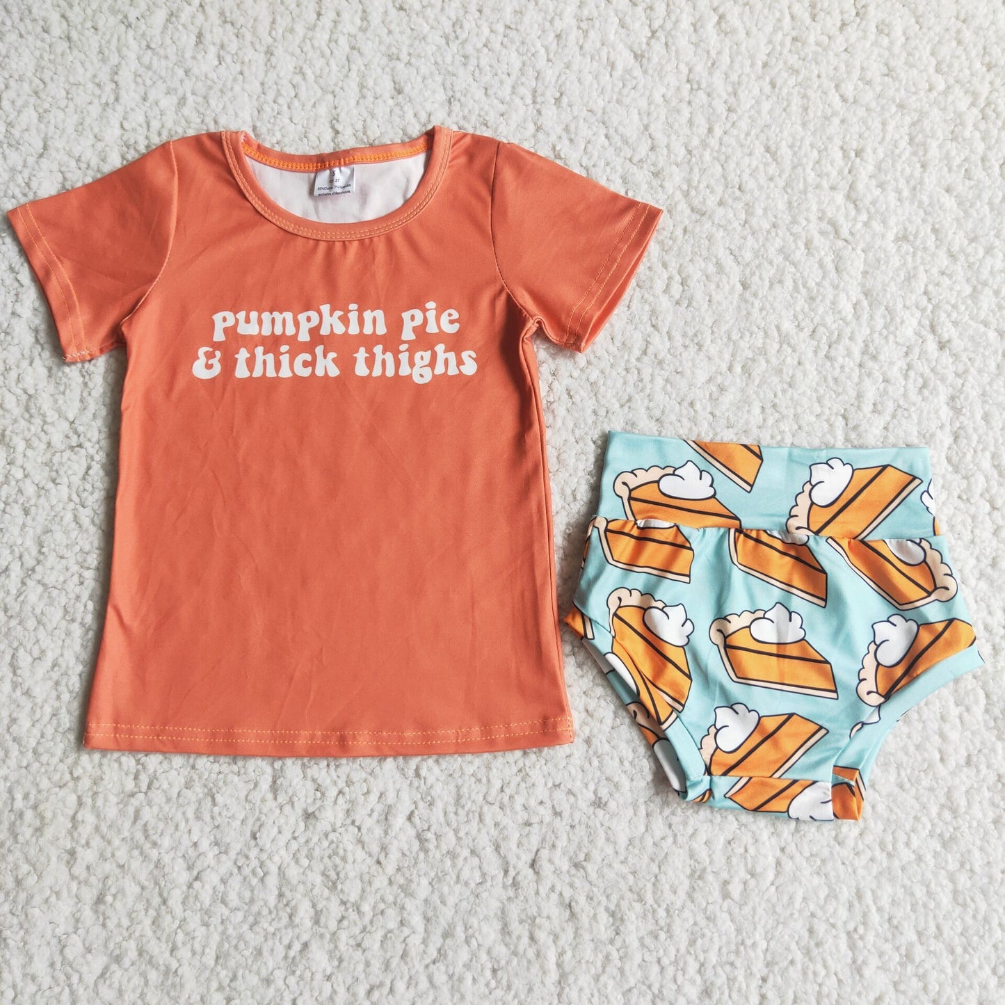 orange girl letter pumpkin pie short sleeve bummie set outfits 0812 RTS