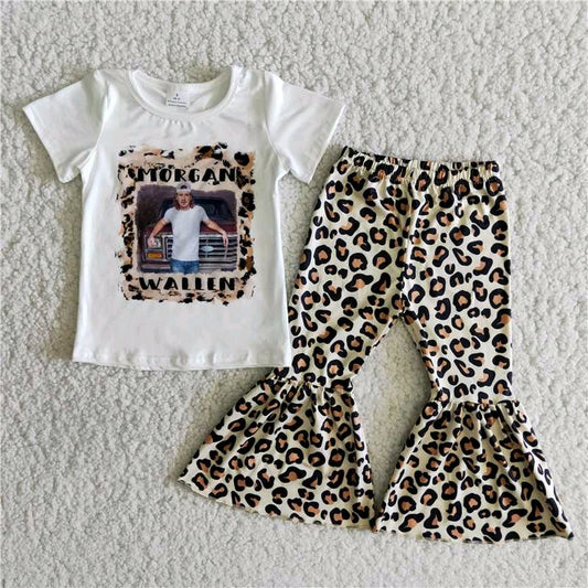 B10-24 Western wallen leopard girl short sleeve bell bottom girl outfit 20230113 RTS