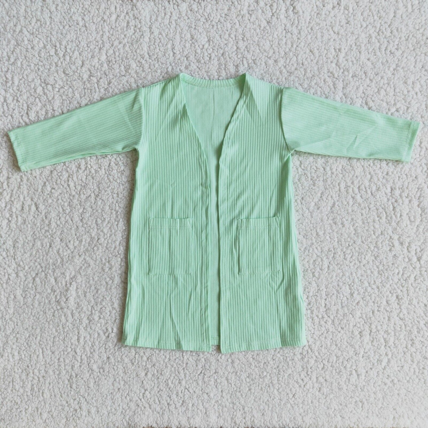 green solid color pocket cotton long sleeve cardigan