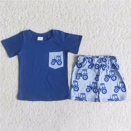 promotion C12-4 blue truck pocket boy short sleeve shorts outfit 202405 RTS