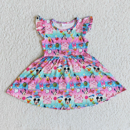 Promotion Aa-12 mouse cartoon colorful tunic puffy short sleeve girl dress 1219 RTS