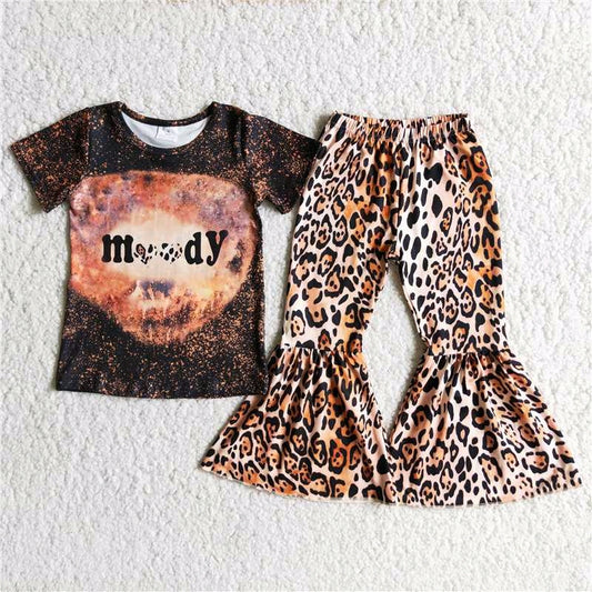 moody letters leopard print black short sleeve bell bottom outfit