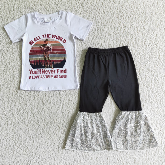 RTS 0802 guitar white top short sleeves  bell bottom girl outfit