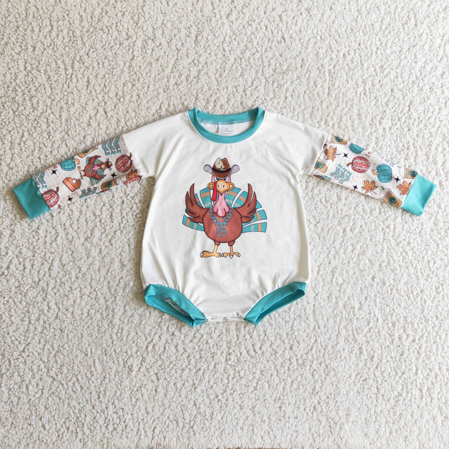 thanksgiving day long sleeve girl romper turkey green white 1024 RTS
