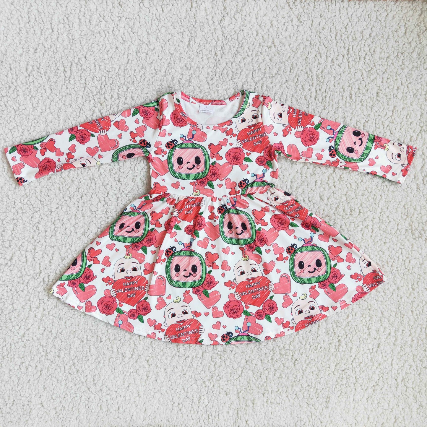 promotion 6 B12-30- valentine baby cartoon love red tunic long sleeve dress