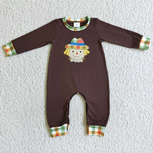 RTS brown long sleeve cartoon yellow hair hat scarecrow boy romper real pics 0808