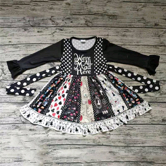 Promotion 202410 6 A12-11 Cartoon dot patchwork belt black long sleeve dress