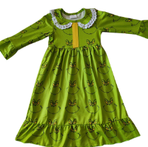 green cartoon lace long sleeve dress