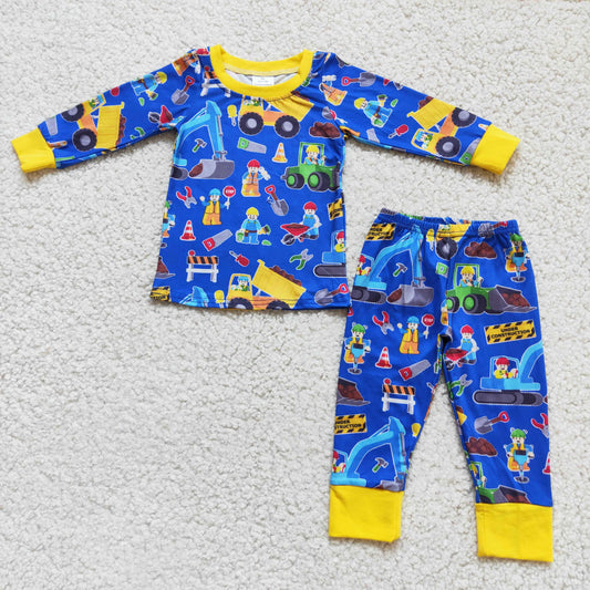 car blue yellow boy long sleeve pajamas outfits