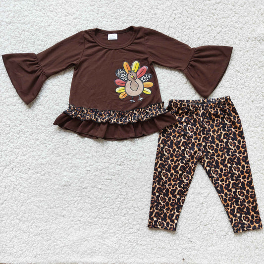 promotion 6 A8-12 Thanksgiving brown leopard Turkey cartoon long sleeve legging outfit