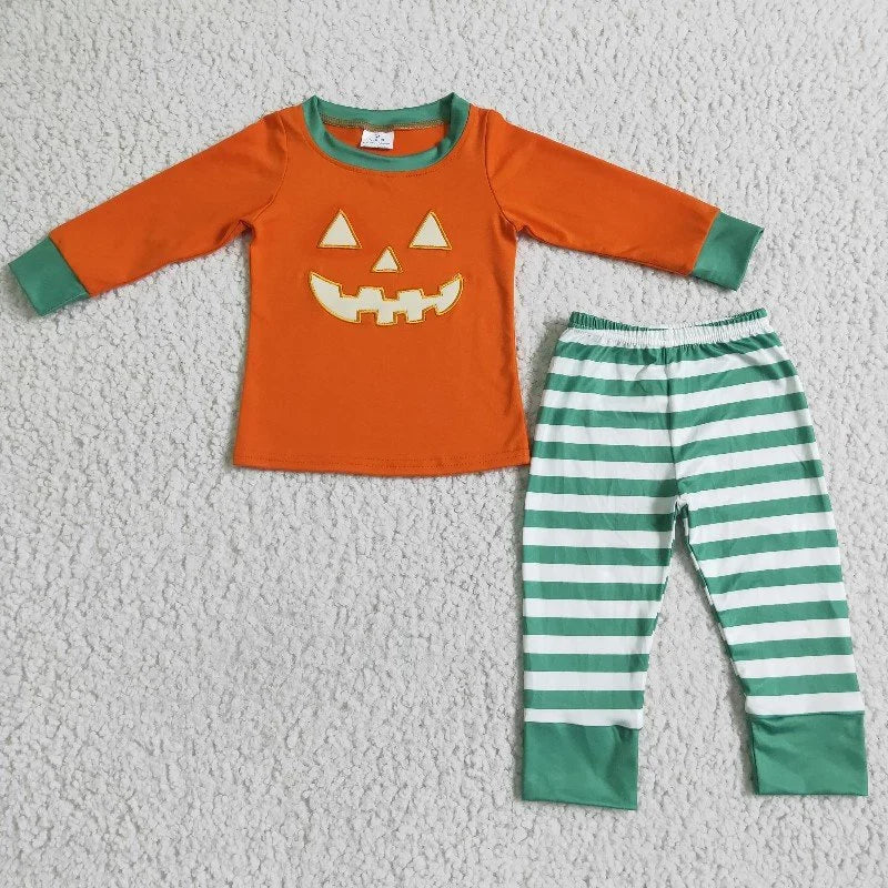 BLP0003 new 1102 orange pimpkin long sleeve stripe jogging pants boy outfit pajamas