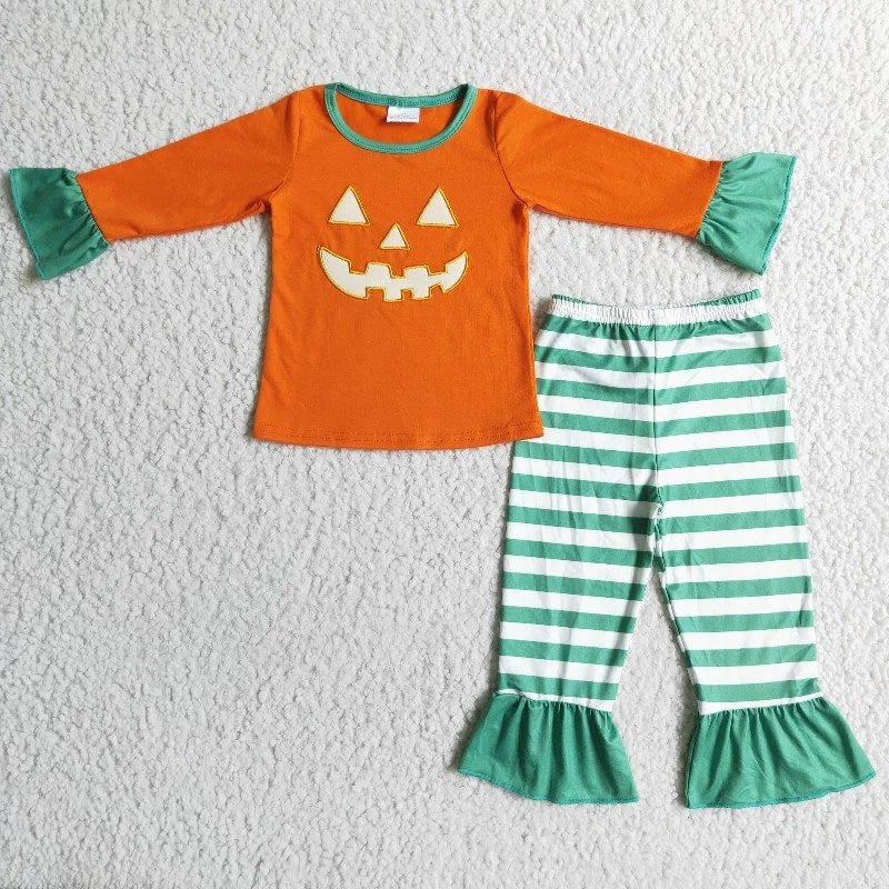 GLP0020 new 1102 orange pimpkin long sleeve stripe jogging pants girl outfit pajamas