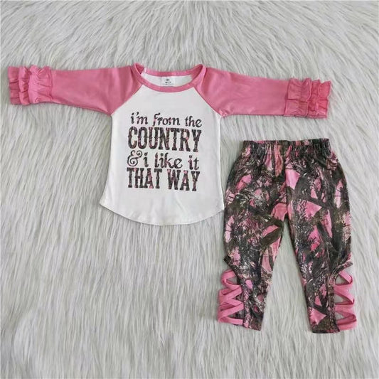 Christmas girls pink camo raglan long sleeve leggomg  girl outfits