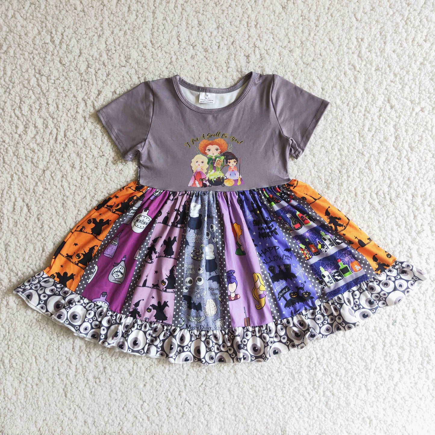 Girls cartoon lace patchwork short sleeve dress