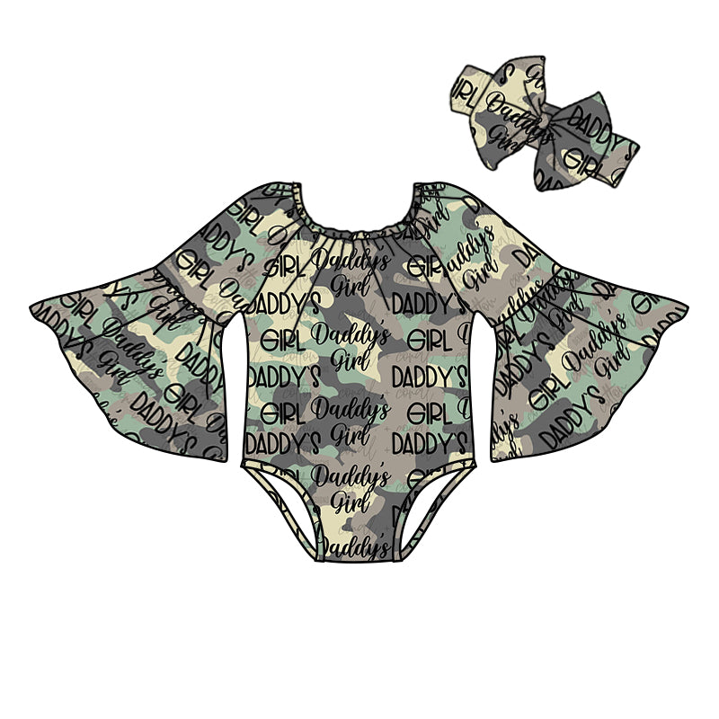 daddy's girl camo green girl long sleeve romper 0909 preorder