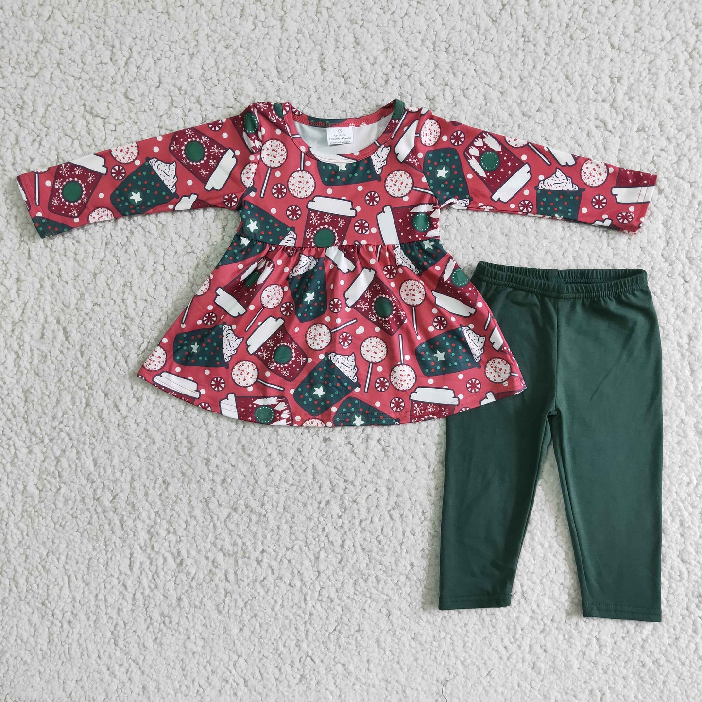 promotion 6 A18-29 Christmas girl cup lollipop tunic long sleeve legging pants outfits