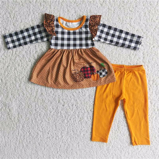 plaid pumpkin orange long sleeve legging pants outfits